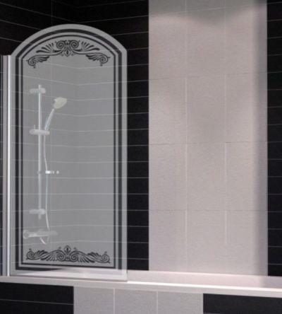 Шторка на ванну Vegas-Glass EV arc 75 профиль хром, стекло сатин с прозрачным узором