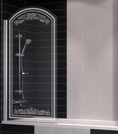 Шторка на ванну Vegas-Glass EV arc 75 профиль хром, стекло прозрачное с матовым узором